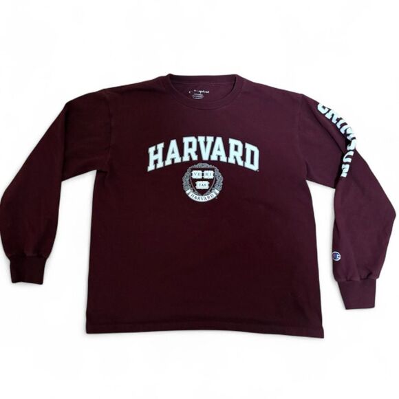 Champion Tops - y2K VTG Harvard Crimson 100% Cotton Long Sleeve Tee sz Youth M (Women's Small)